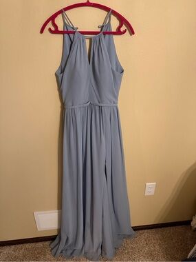 Azazie Dusty Blue Halter Chiffon Maxi Dress